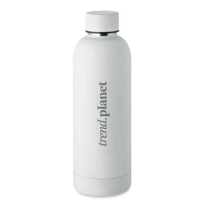 Flacon cu perete dublu alb de 500 ml cu design minimalist si logo trend.planet imprimat vertical gri
