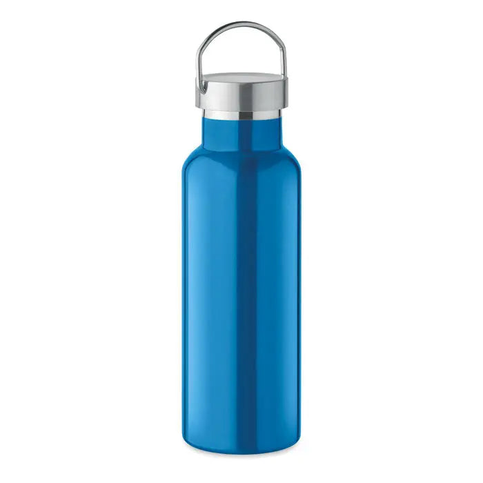Flacon cu perete dublu de 500 ml albastru metalizat cu capac argintiu infiletabil si maner integrat