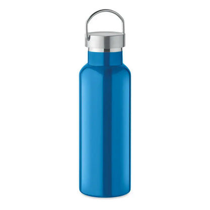 Flacon cu perete dublu de 500 ml albastru metalizat cu capac argintiu infiletabil si maner integrat