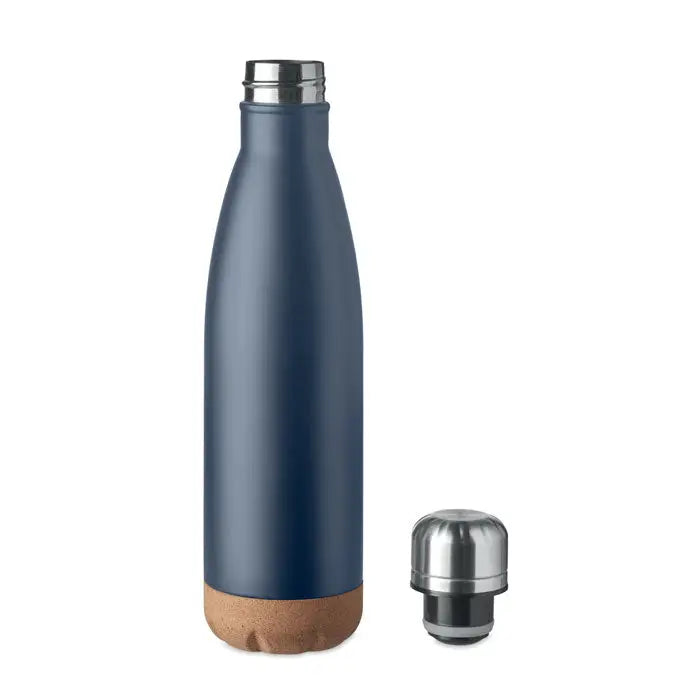 Flacon cu perete dublu de 500 ml albastru navy cu baza de plută și capac din oțel inoxidabil pentru hidratare termos