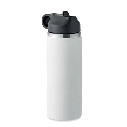 Flacon cu perete dublu alb de 500 ml din otel inoxidabil cu capac negru rabatablesi margine argintie