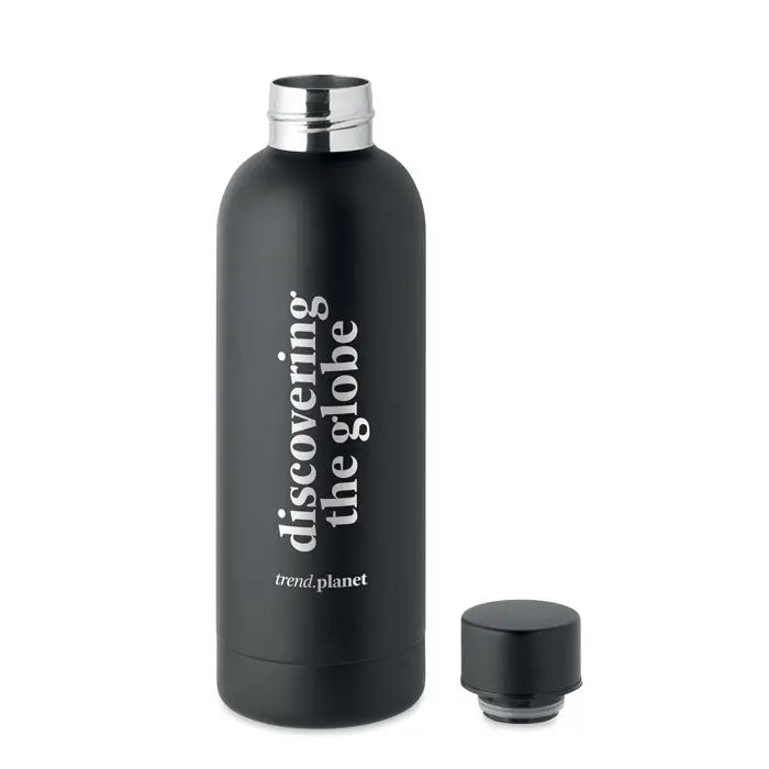 Flacon cu perete dublu de 500 ml negru mat cu text argintiu si capac asortat design modern si izolare termica eficienta