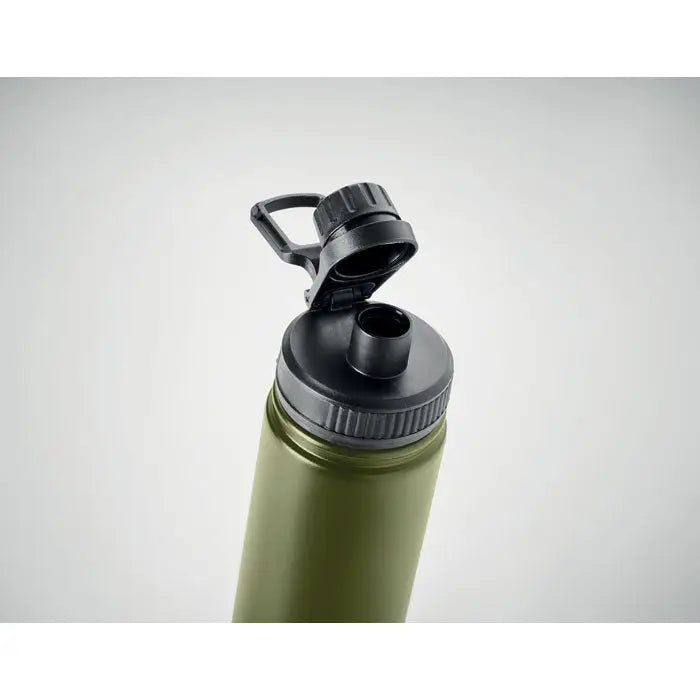 Flacon cu perete dublu de 500 ml olive green izolat cu capac negru infiletat si orificiu flip-top