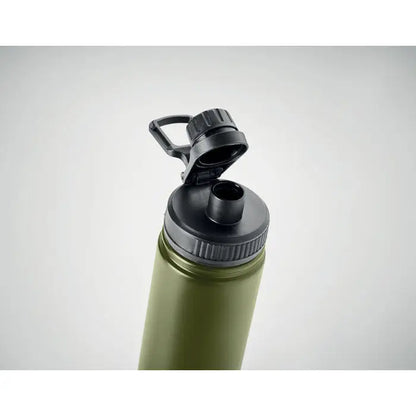 Flacon cu perete dublu de 500 ml olive green izolat cu capac negru infiletat si orificiu flip-top