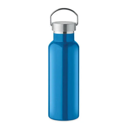 Flacon cu perete dublu de 500 ml albastru metalizat cu capac argintiu si bucla integrata pentru transport