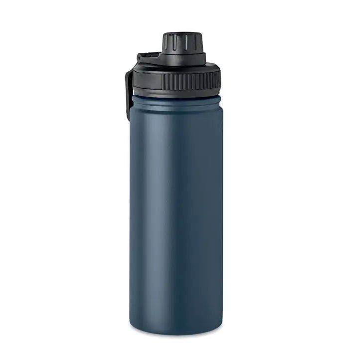 Flacon cu perete dublu de 500 ml albastru inchis izolat cu capac negru infiletare si maner pentru transport