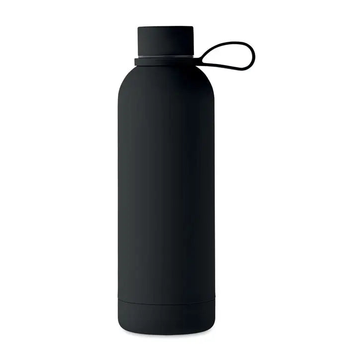 Flacon cu perete dublu de 500 ml negru mat din inox cu design cilindric si maner integrat pentru transport usor