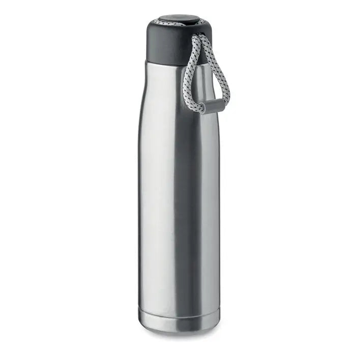 Flacon cu perete dublu de 500 ml din otel inoxidabil cu capac negru si maner din franghie gri
