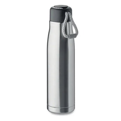 Flacon cu perete dublu de 500 ml din otel inoxidabil cu capac negru si maner din franghie gri