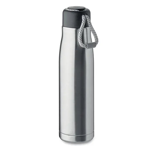 Flacon cu perete dublu de 500 ml din otel inoxidabil cu capac negru si maner din franghie gri