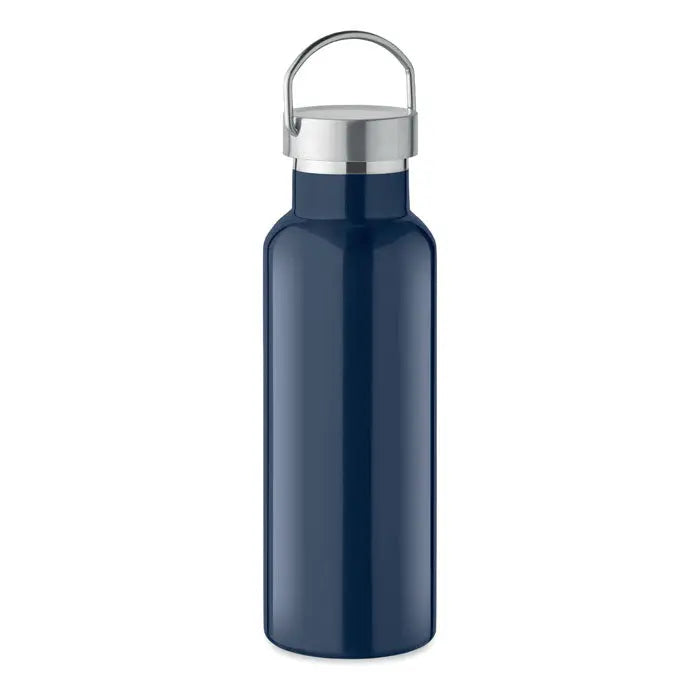Flacon cu perete dublu de 500 ml din otel inoxidabil navy blue cu capac argintiu si maner integrat