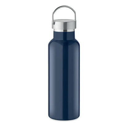 Flacon cu perete dublu de 500 ml din otel inoxidabil navy blue cu capac argintiu si maner integrat