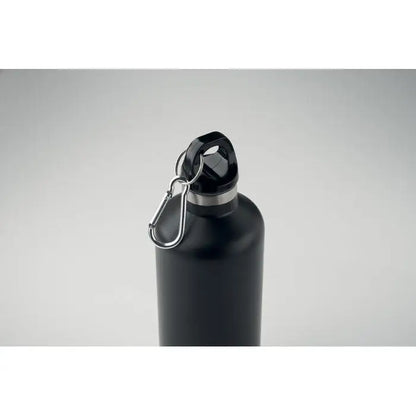 Flacon cu perete dublu de 500 ml negru mat din oțel inoxidabil cu capac negru și carabinieră argintie