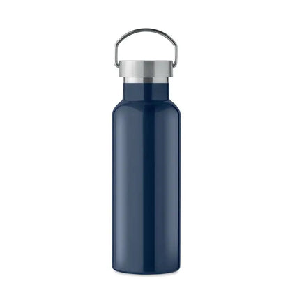 Flacon cu perete dublu de 500 ml albastru închis din oțel inoxidabil cu capac și mâner argintiu