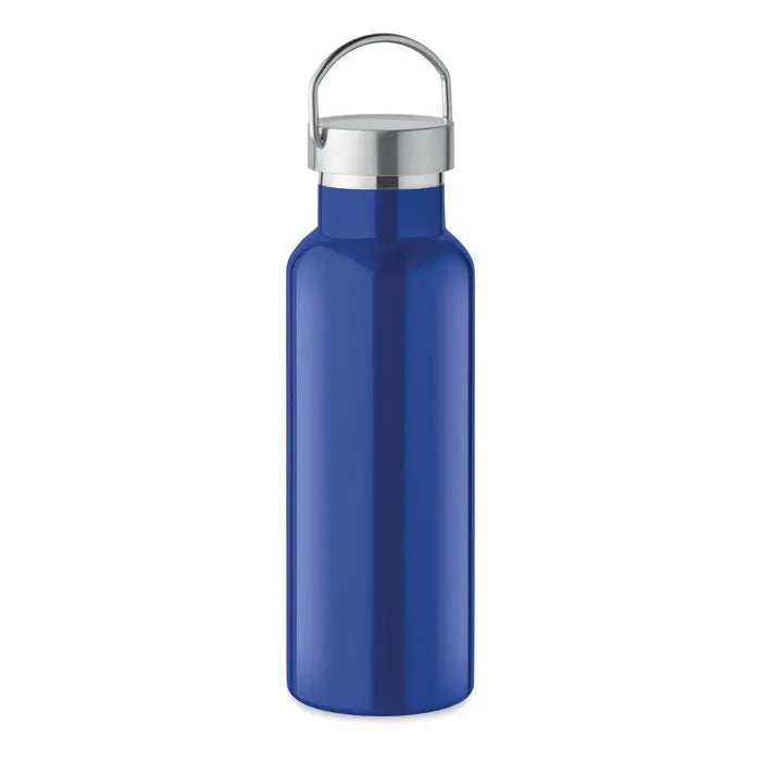 Flacon cu perete dublu albastru din otel inoxidabil de 500 ml cu capac argintiu si bucla integrata pentru transport