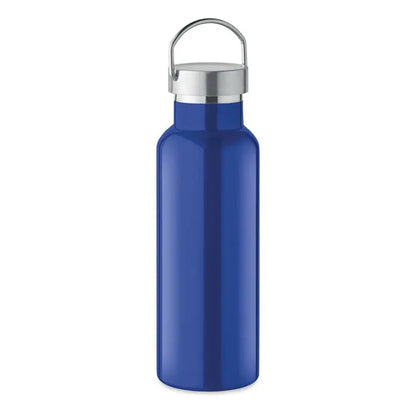 Flacon cu perete dublu albastru din otel inoxidabil de 500 ml cu capac argintiu si bucla integrata pentru transport
