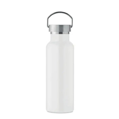 Flacon cu perete dublu de 500 ml din otel inoxidabil alb cu capac argintiu si maner