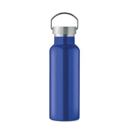 Flacon cu perete dublu de 500 ml albastru din oțel inoxidabil cu capac argintiu și mâner pentru băuturi