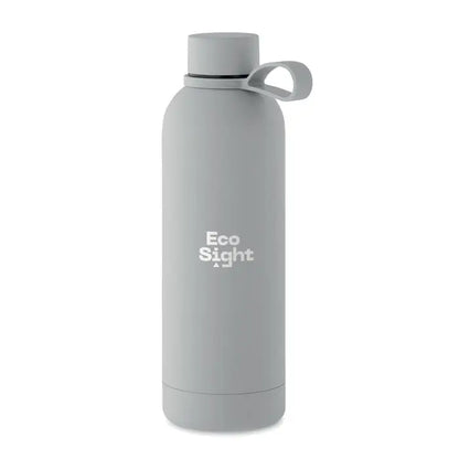 Flacon cu perete dublu de 500 ml din otel inoxidabil mat gri cu capac si maner integrat si logo eco sight alb