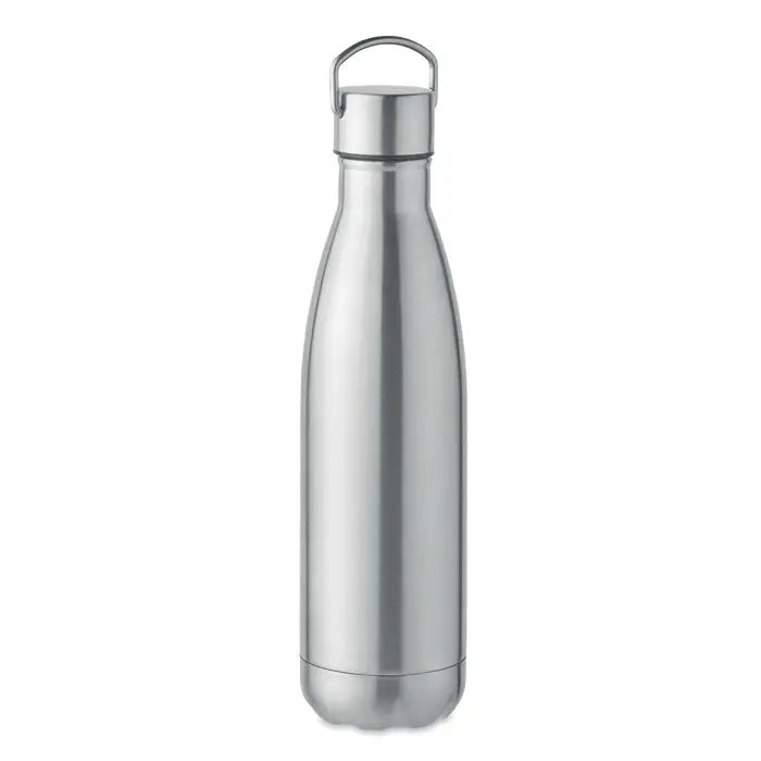 Flacon cu perete dublu de 500 ml din otel inoxidabil argintiu cu design curbat si maner inel la capac