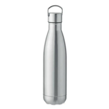 Flacon cu perete dublu de 500 ml din otel inoxidabil argintiu cu design curbat si maner inel la capac
