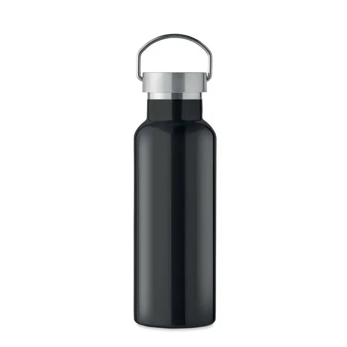 Flacon cu perete dublu de 500 ml din otel inoxidabil negru cu capac si maner argintiu