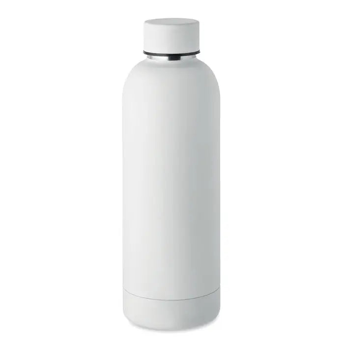 Flacon cu perete dublu de 500 ml din otel inoxidabil alb cu capac alb si accente metalice subtile