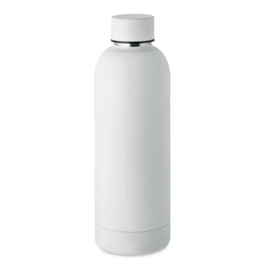 Flacon cu perete dublu de 500 ml din otel inoxidabil alb cu capac alb si accente metalice subtile