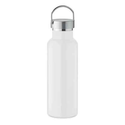 Flacon cu perete dublu de 500 ml din otel inoxidabil alb cu capac si maner argintiu