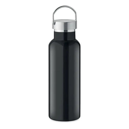 Flacon cu perete dublu de 500 ml din otel inoxidabil negru cu capac argintiu si maner