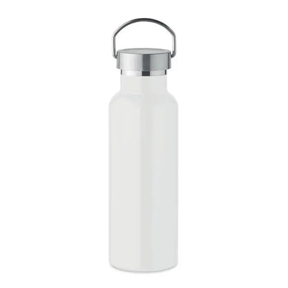 Flacon cu perete dublu de 500 ml alb din otel inoxidabil cu capac si maner argintiu