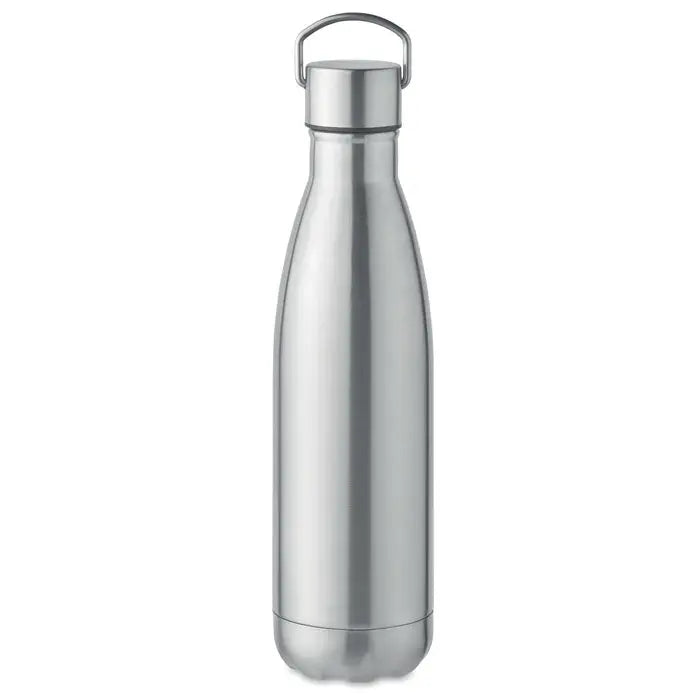 Flacon cu perete dublu de 500 ml din oțel inoxidabil argintiu cu design curbat și mâner metalic asortat