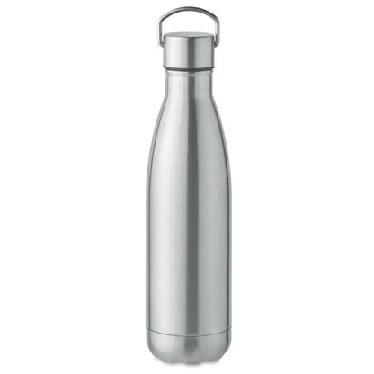 Flacon cu perete dublu de 500 ml din oțel inoxidabil argintiu cu design curbat și mâner metalic asortat