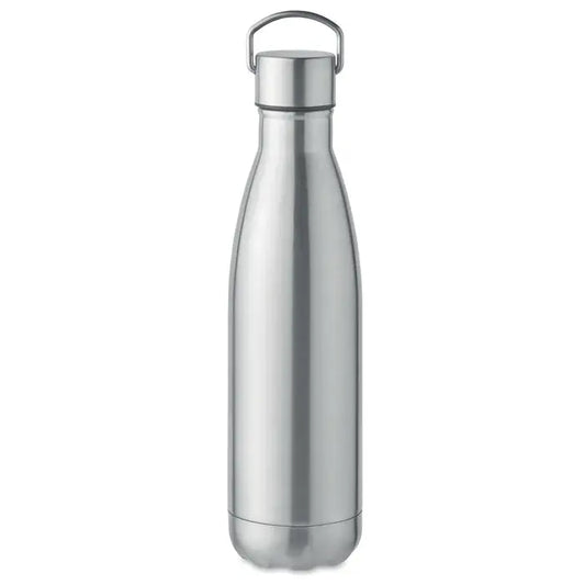 Flacon cu perete dublu de 500 ml din oțel inoxidabil argintiu cu design curbat și mâner metalic asortat