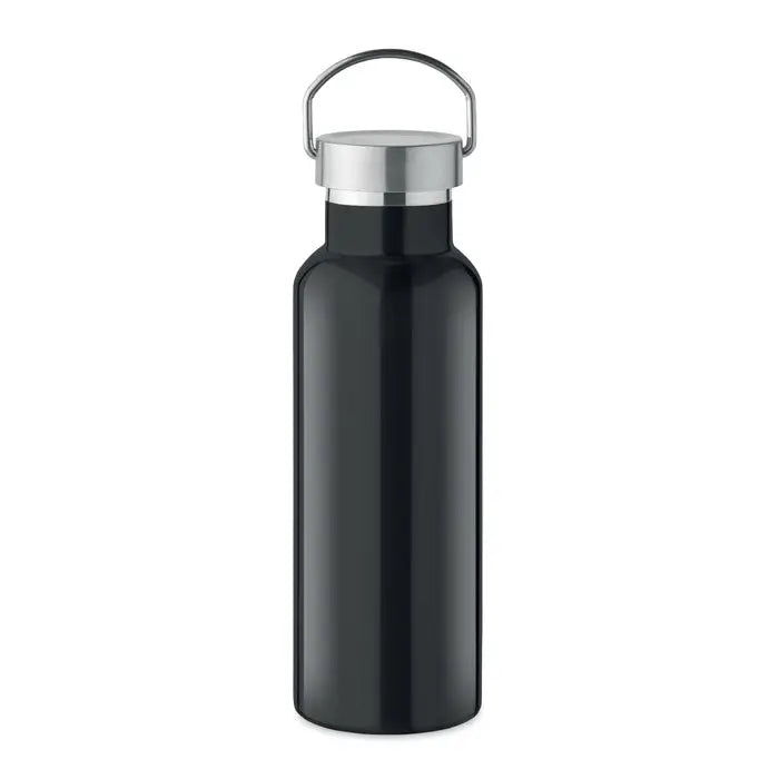 Flacon cu perete dublu de 500 ml din otel inoxidabil negru cu capac si maner argintiu