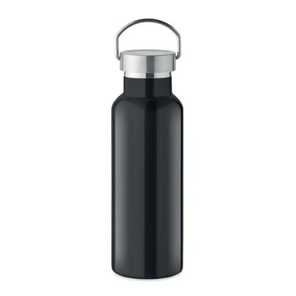 Flacon cu perete dublu de 500 ml din otel inoxidabil negru cu capac si maner argintiu