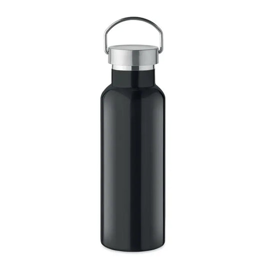 Flacon cu perete dublu de 500 ml din otel inoxidabil negru cu capac si maner argintiu