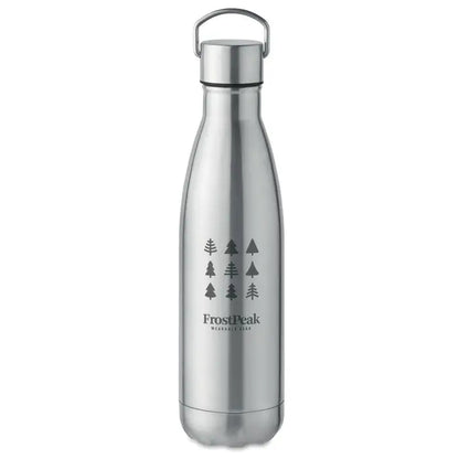 Flacon cu perete dublu de 500 ml din otel inoxidabil argintiu cu design curbat si siluete negre de copaci la baza