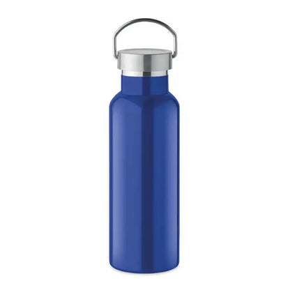 Flacon cu perete dublu de 500 ml din otel inoxidabil albastru cu capac argintiu si maner