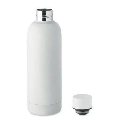 Flacon cu perete dublu de 500 ml din otel inoxidabil alb mat cu gat filet si capac argintiu matching