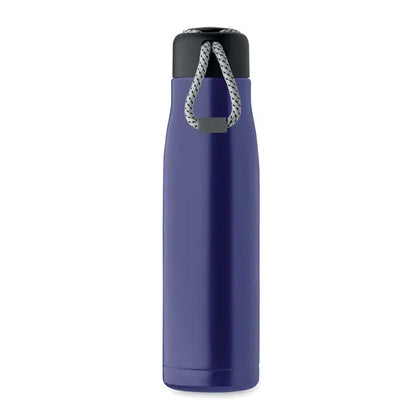 Flacon cu perete dublu de 500 ml din oțel inoxidabil mov cu capac negru și buclă gri din sfoară