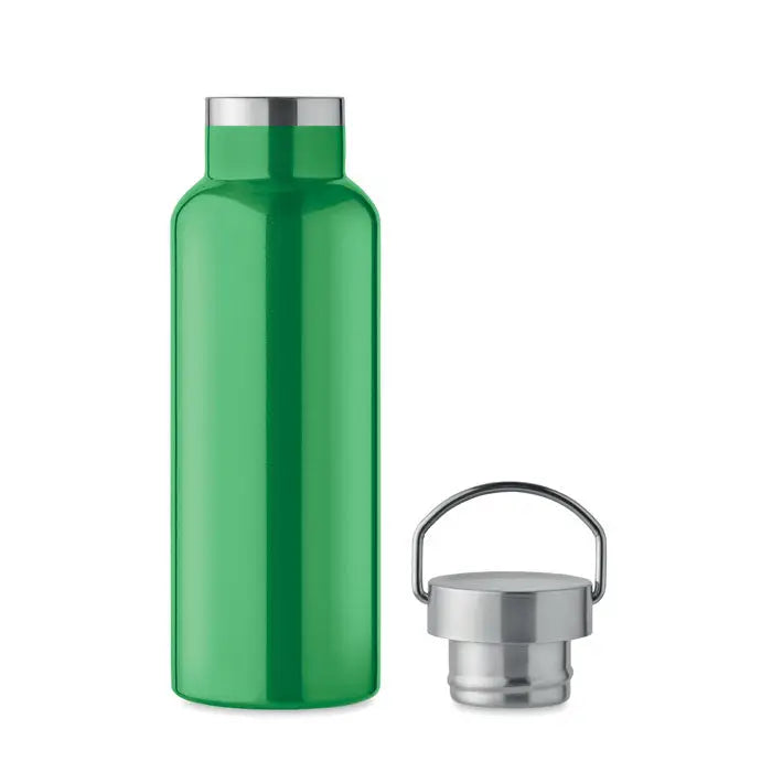 Flacon cu perete dublu de 500 ml verde metalizat cu capac argintiu si maner din metal