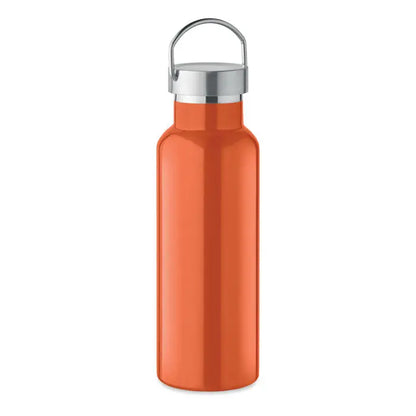 Flacon cu perete dublu de 500 ml portocaliu metalic cu capac argintiu filetat si bucla integrata pentru transport