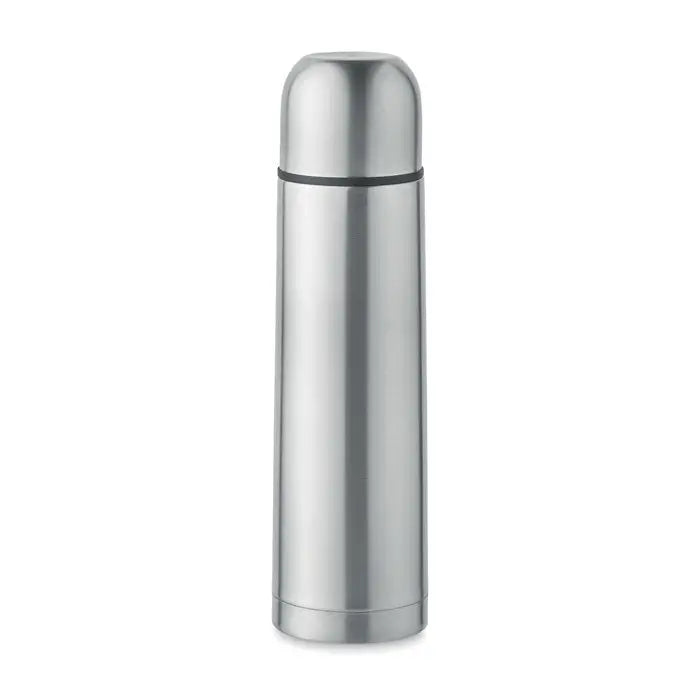 Flacon cu perete dublu de 500 ml din inox argintiu cu izolare termica si inel de etansare negru
