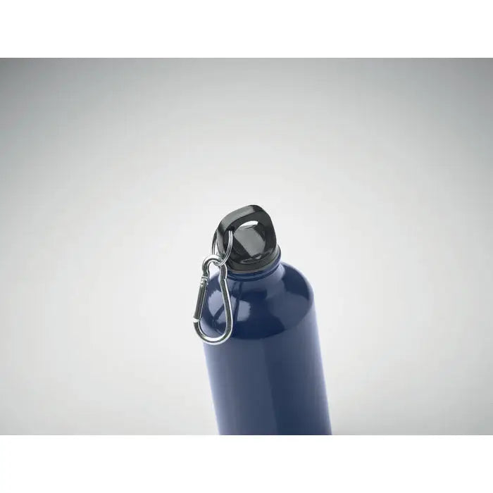 Flacon de aluminiu de 400 ml albastru metalizat cu capac negru cu filet si carabiniera argintie