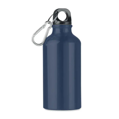 Flacon de aluminiu de 400 ml albastru metalic cu capac negru cu fileta si carabina argintie