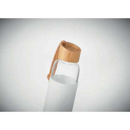 Flacon de sticla 500 ml cu sectiune inferioara mata alba, capac din bambus si snur natural