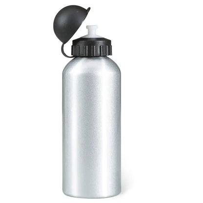 Flacon din aluminiu 600 ml argintiu cu capac negru flip-top si gura alba pentru bauturi reutilizabil
