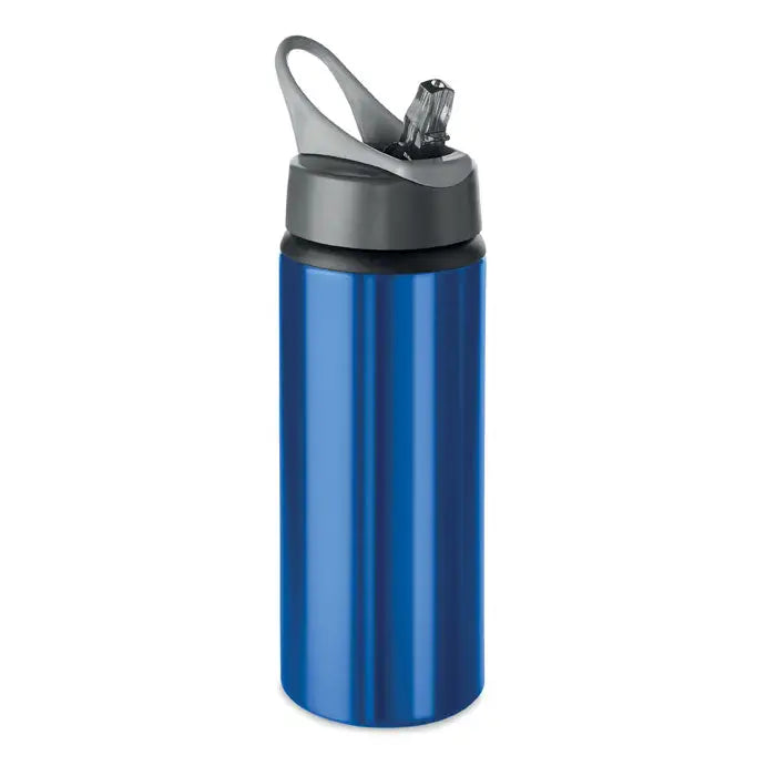 Flacon din aluminiu 600 ml albastru metalic cu capac sport gri si negru cu maner integrat