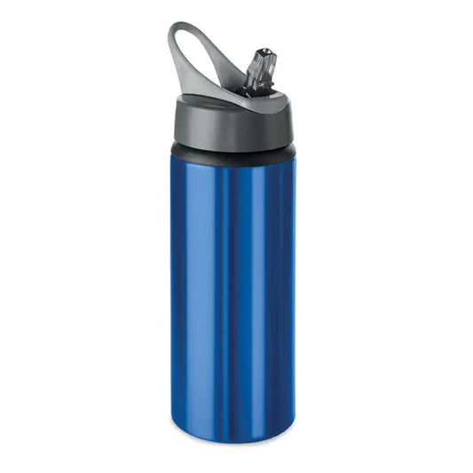 Flacon din aluminiu 600 ml albastru metalic cu capac sport gri si negru cu maner integrat